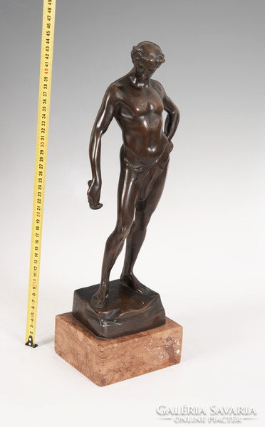 Goldscheider bronze male statue with marble pedestal ﻿﻿﻿﻿