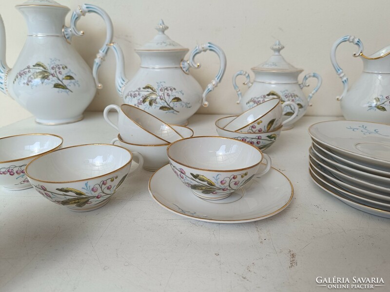 Antique coffee and tea porcelain set, tableware, 2 sugar jugs, milk spout, 9 cups + 9 saucers 8631