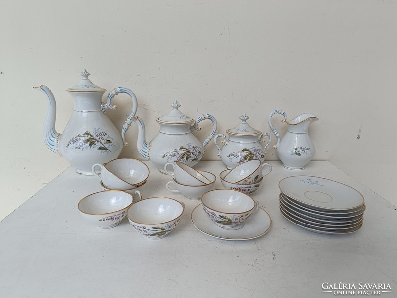 Antique coffee and tea porcelain set, tableware, 2 sugar jugs, milk spout, 9 cups + 9 saucers 8631