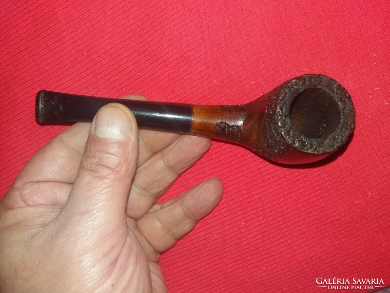 Old wooden carved head with slightly curved plastic stem / pipe motif carved wooden pipe 15cm according to pictures