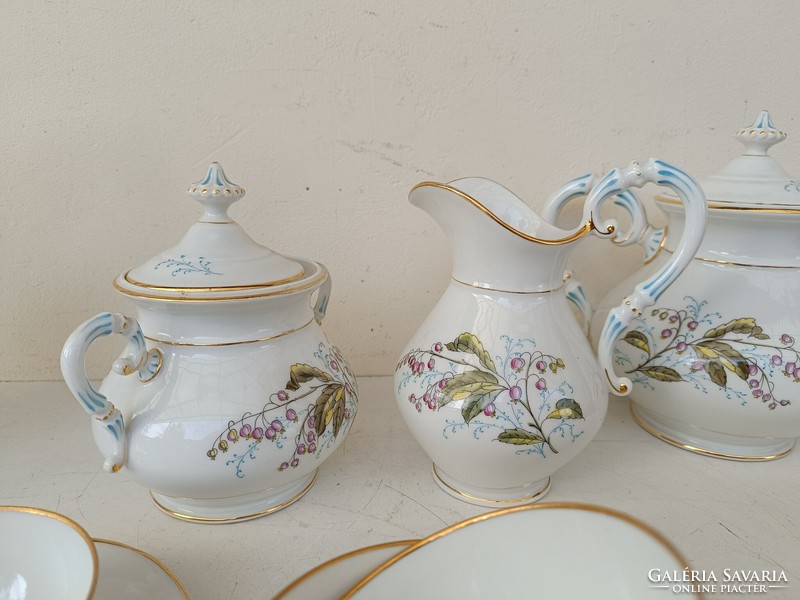 Antique coffee and tea porcelain set, tableware, 2 sugar jugs, milk spout, 9 cups + 9 saucers 8631