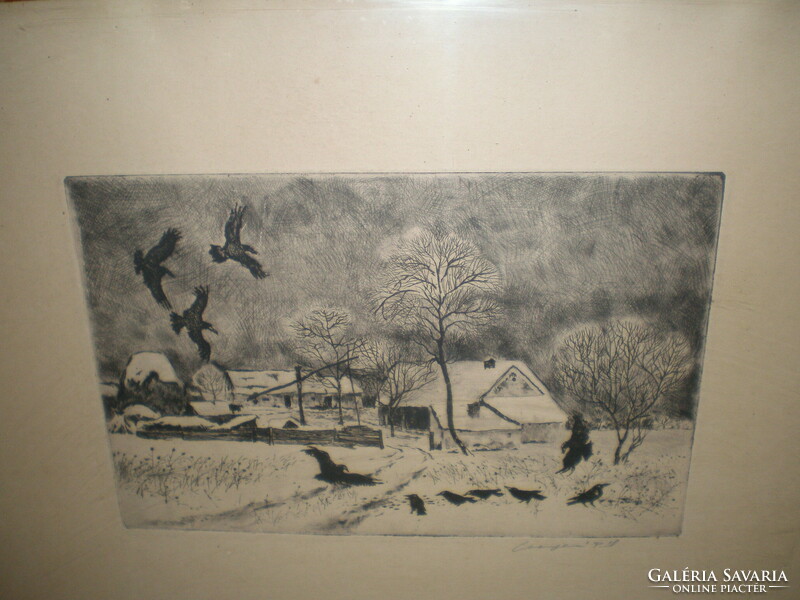 Csergezan pál etching, signed.