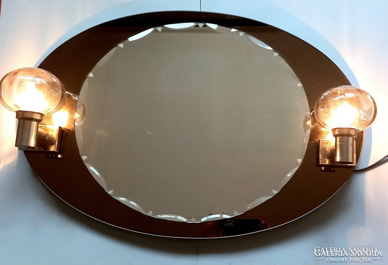 Art deco Murano carved chrome wall mirror with lamp negotiable Italian 1970 design