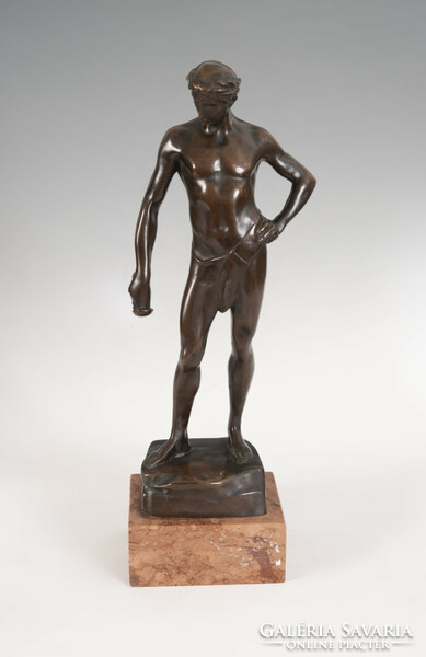 Goldscheider bronze male statue with marble pedestal ﻿﻿﻿﻿