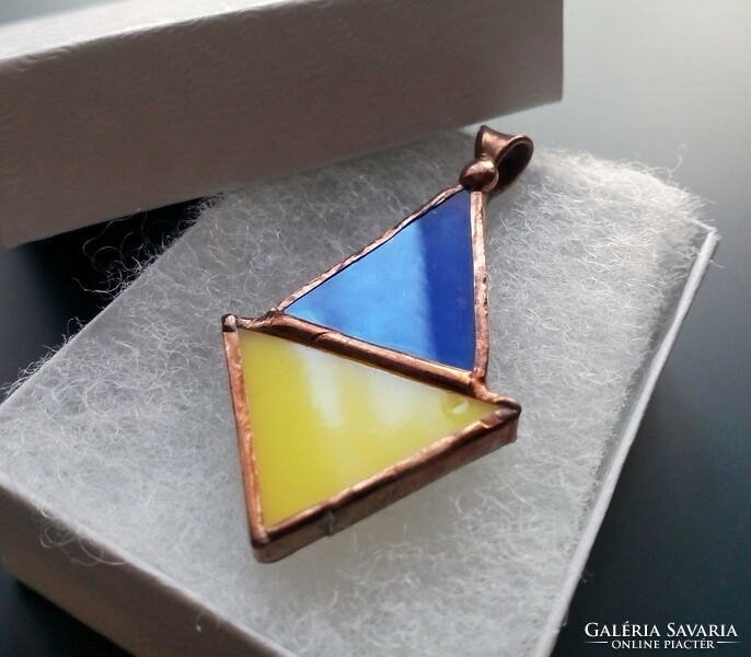 Blue, lemon-yellow glass jewelry pendant