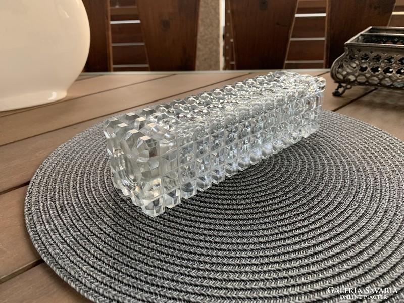 Retro négyszögletes üveg váza, 22,5 cm.