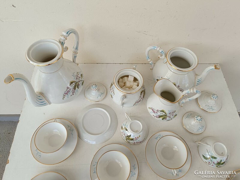 Antique coffee and tea porcelain set, tableware, 2 sugar jugs, milk spout, 9 cups + 9 saucers 8631