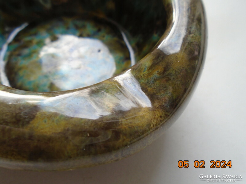 Decorative retro colorful thick-walled ceramic ashtray, numbered and signed