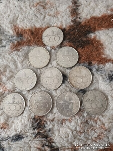 Silver HUF 200 coins, 10 pieces in one