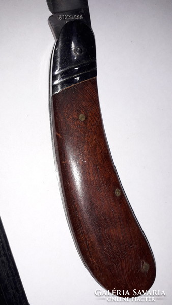 Retro fa nyeles fém rátétes acél ívelt pengés bicska zsebkés 18cm - 8cm a penge a képek szerint