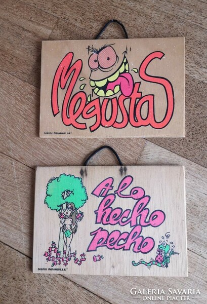 2 funny retro boards with Spanish inscriptions