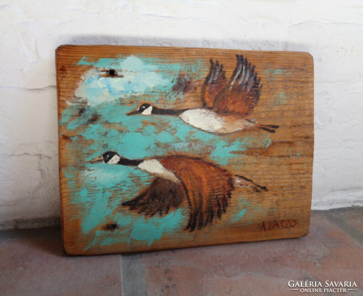 Wild geese - rustic wooden sign, gift idea - unique wall decoration - bird - hunting