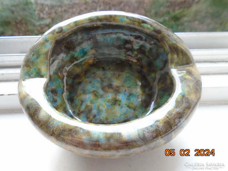 Decorative retro colorful thick-walled ceramic ashtray, numbered and signed