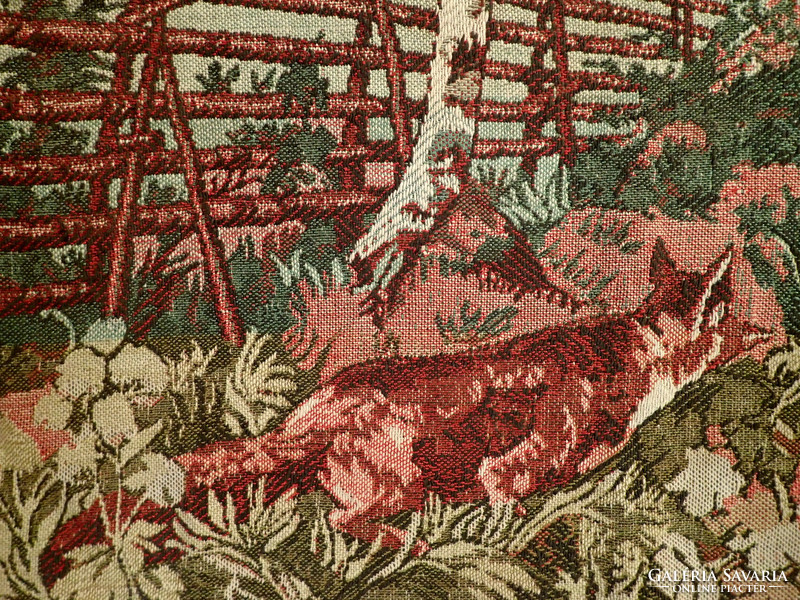 Régi NAGY vintage falikárpit faliszőnyeg falvédő 140 cm erdő vadász róka madár fali kárpit szőnyeg
