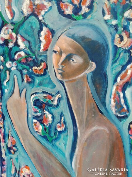 Hölgy a kertben Darmo Éva festménye