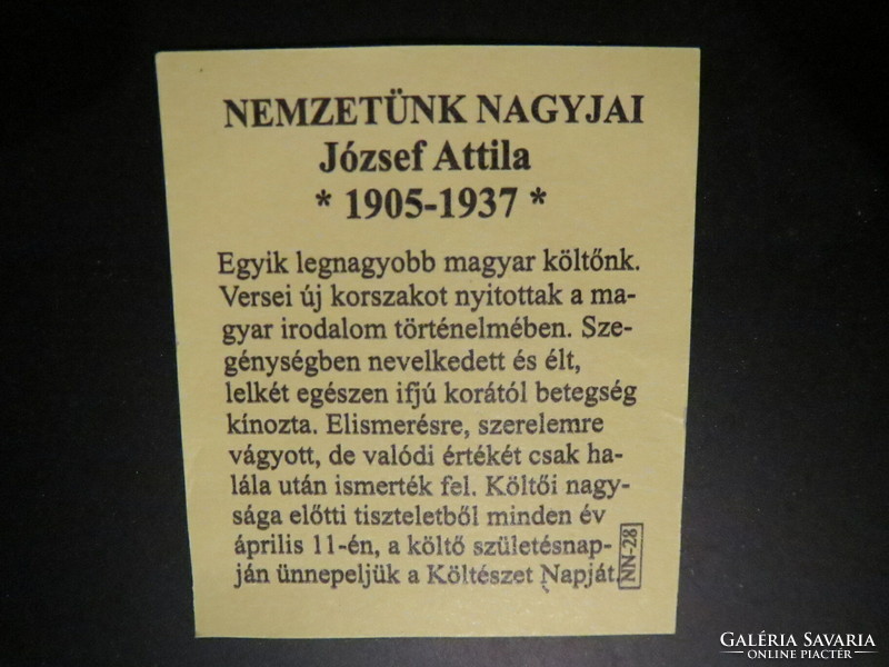 Nemzetünk nagyjai sorozat Ag.999 színezüst, József Attila 1905-1937