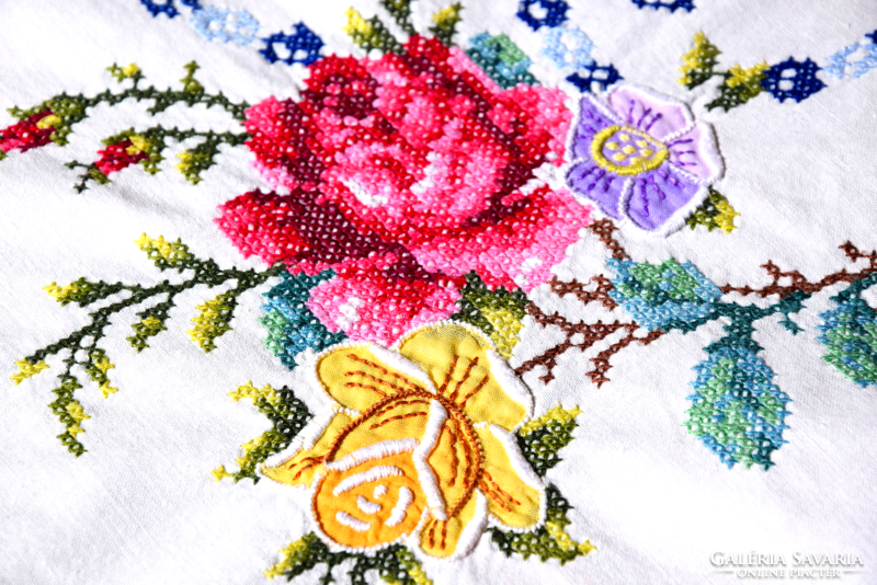 Antique Old Holiday Cross Stitch Hand Embroidered Large Tablecloth Tablecloth Tablecloth Rose Pattern 175 x 122
