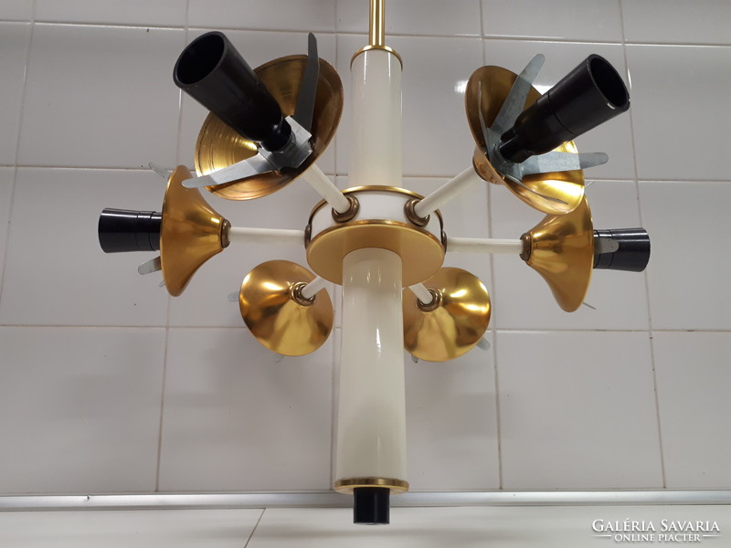 Space age retro sputnik deer chandelier with 6 burners with cracked amber shades