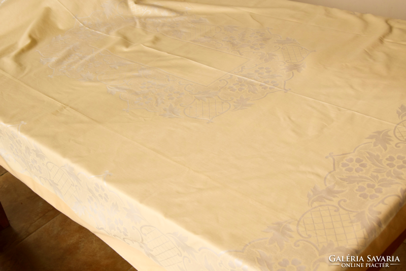 Never used art deco old antique festive large damask tablecloth tablecloth tablecloth butter yellow 166 x 131