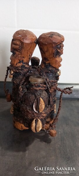 Yaka törzs afrikai fa iker fétis figurák, gyógyszeres üvegek, Kongó, Afrika