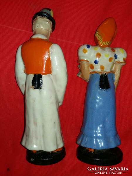 Antique Jolán Matyó Szécsi painted ceramic pair of large rare figurines 30 cm/piece as shown in pictures