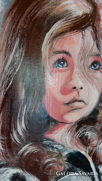 "BARACK VIRÁG" kislányportré farostlemezen.40 x 50 cm,keret nélkül