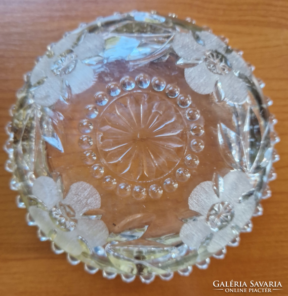 Old, metal-rimmed, polished, crystal ashtray in perfect condition