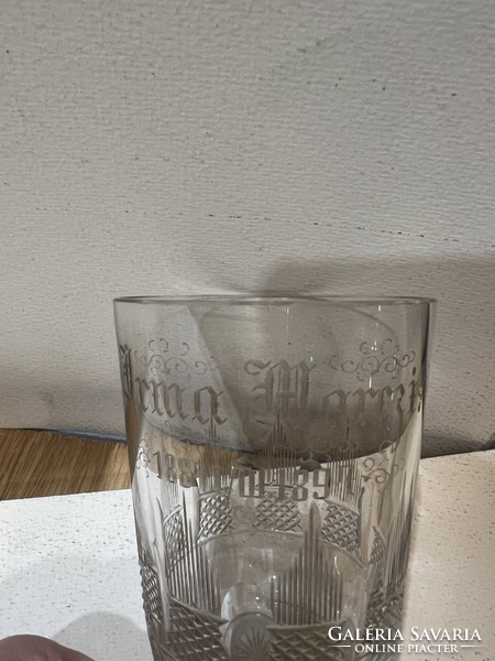 Biedermeier üveg pohár, gyönyörű állapotban, 10 cm-es magasságú. 4504