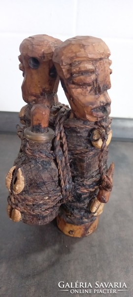 Yaka tribe African wooden twin fetish figurines, medicine bottles, Congo, Africa