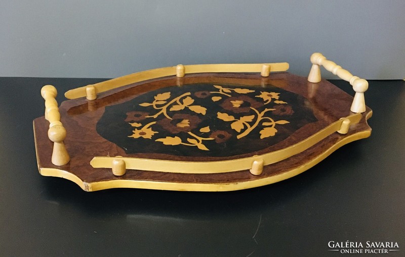 Inlaid wooden tray with handles