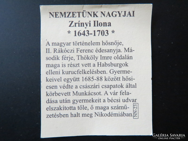 Nemzetünk nagyjai sorozat Ag.999 színezüst, Zrínyi Ilona 1643-1703