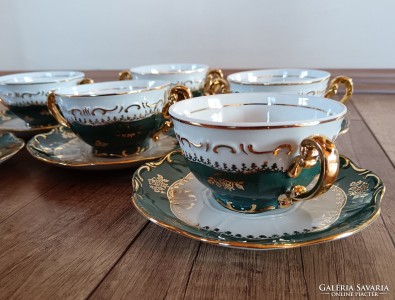 Zsolnay green pompadour pattern 6 soup cups