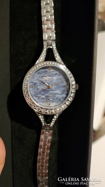 Pierre chaubert white topaz/ blue jade jewelry watch decorated with real precious stones - new