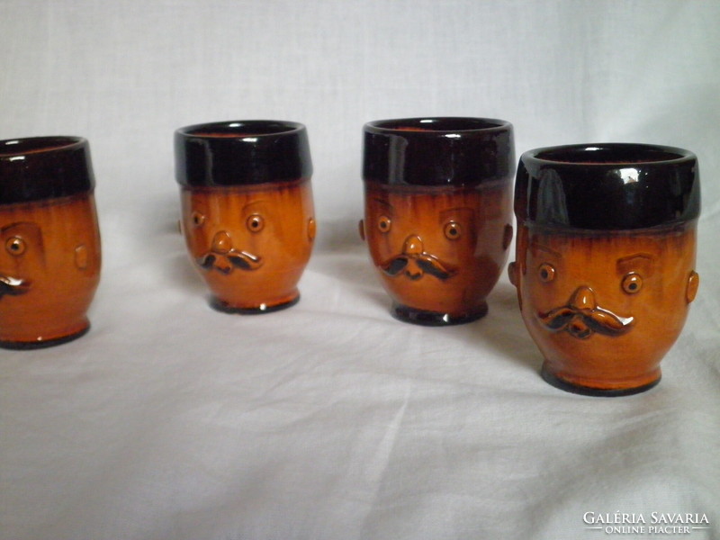 Set of 4 glazed ceramic mustache glasses