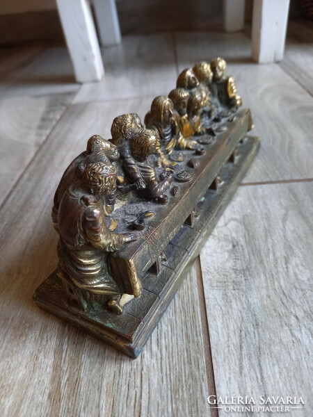 Sumptuous old marked metal sculpture: The Last Supper (9x21.5x6.7 cm)