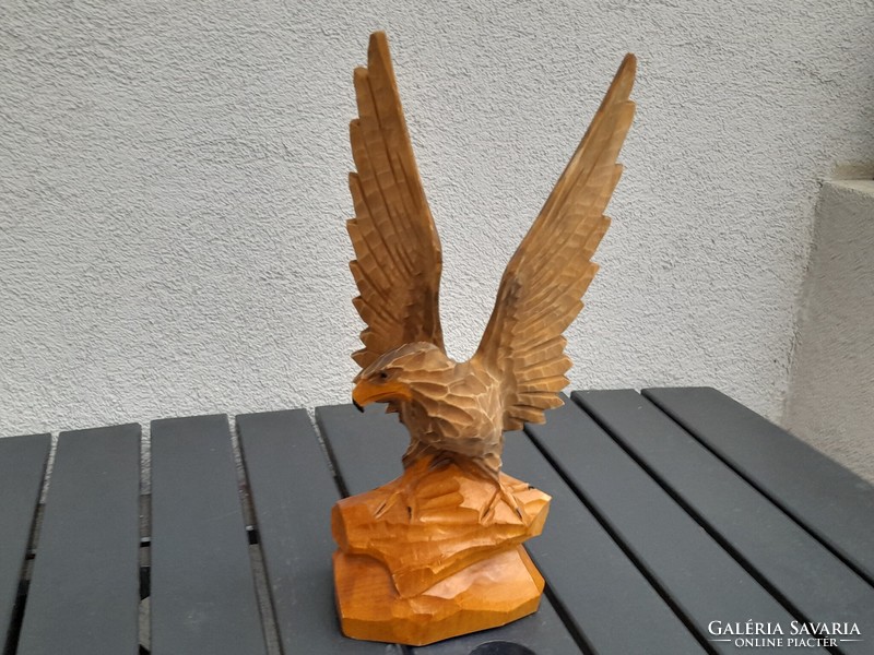 Large hand carved wooden eagle statue