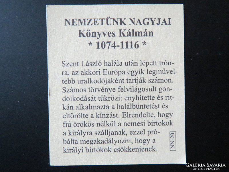 Nemzetünk nagyjai sorozat Ag.999 színezüst, Könyves Kálmán 1074-1116