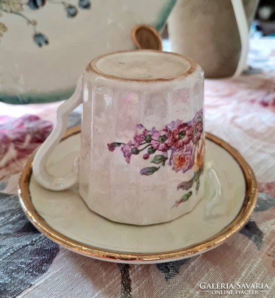 Ritka Zsolnay antik fajansz rózsás-virágos csésze