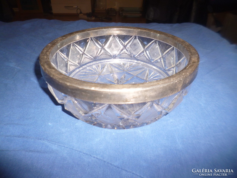 Old decorative glass offering with metal fittings