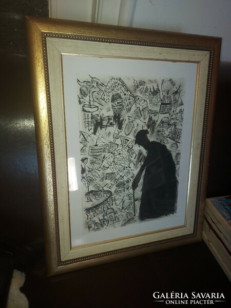 Hungarian ink drawing, 30x40 cm, famous criminal, already in a nice frame!