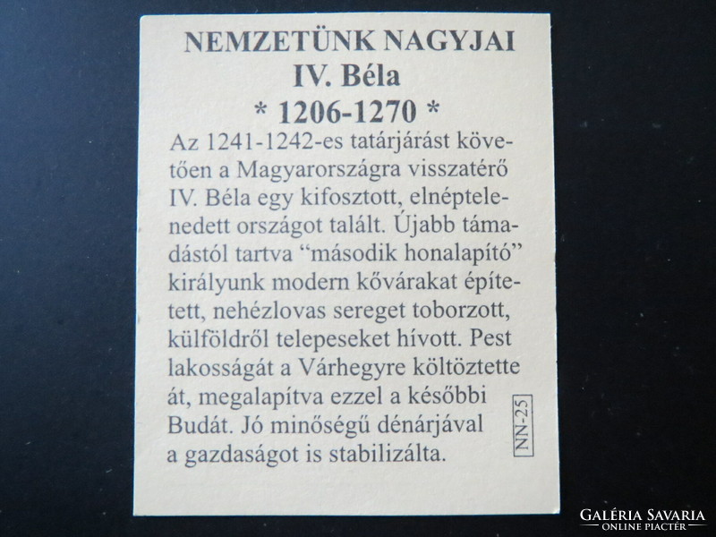 Nemzetünk nagyjai sorozat Ag.999 színezüst, IV. Béla 1206-1270