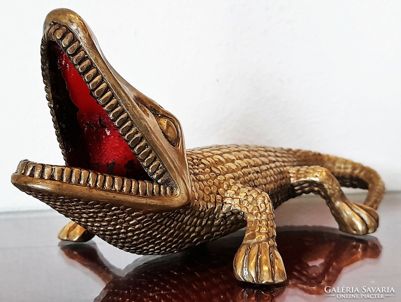 Old copper crocodile figurine