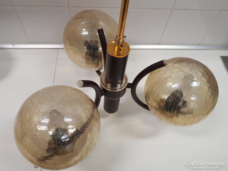 Retro space age sputnik chandelier with 3-burner arm with cracked amber shades