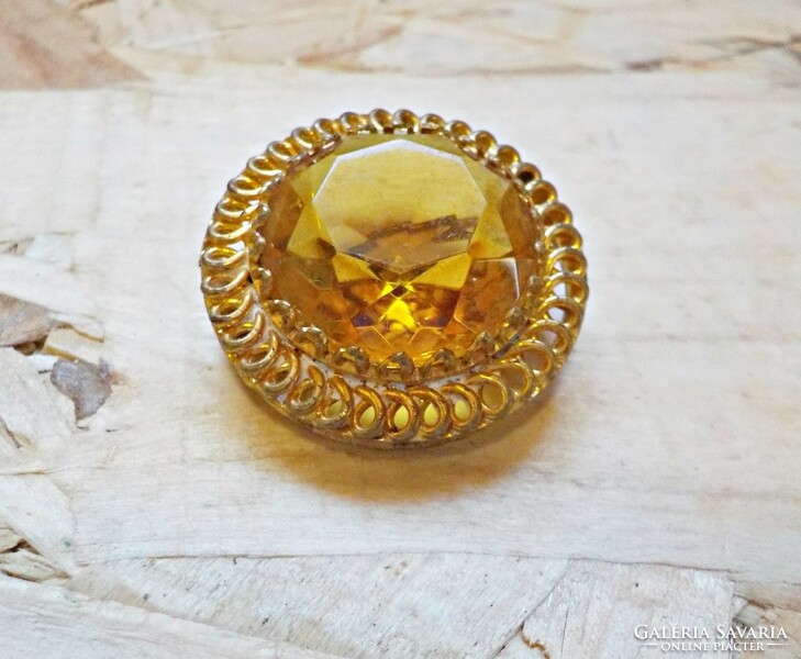 Antique gold-plated yellow stone brooch