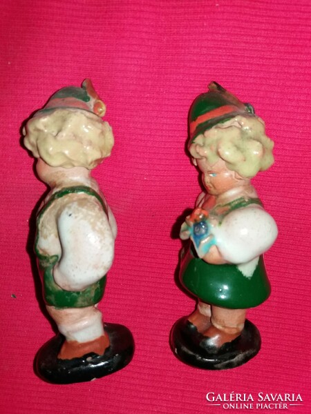 Antik jelzett Szécsi Jolán kerámia figura páros Tiroli viseletes gyermekek egybe 12 X 4 cm 2.