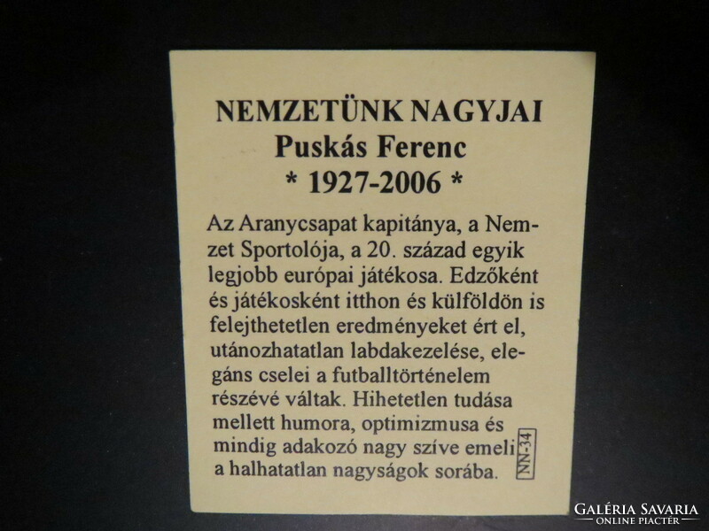 Nemzetünk nagyjai sorozat Ag.999 színezüst, Puskás Ferenc 1927-2006