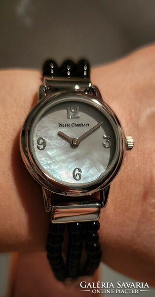 Pierre Chaubert Obsidian/Blue Mother of Pearl Genuine Gemstone Jewelry Watch - New