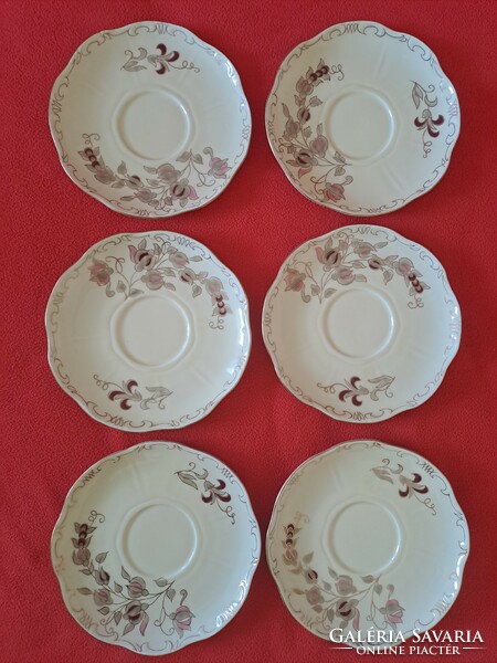 Flawless! 6 Pcs. Zsolnay, hand-painted, rare flower pattern tea cup + base