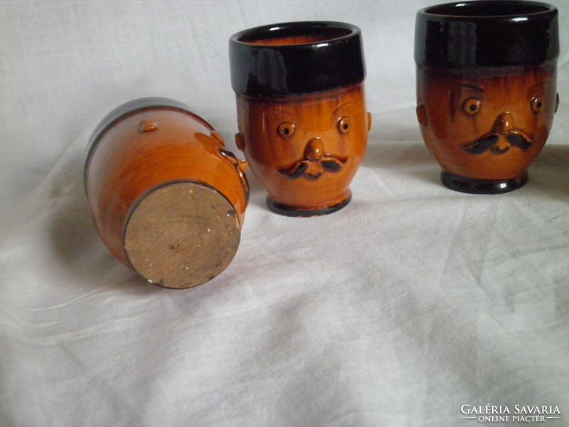 Set of 4 glazed ceramic mustache glasses