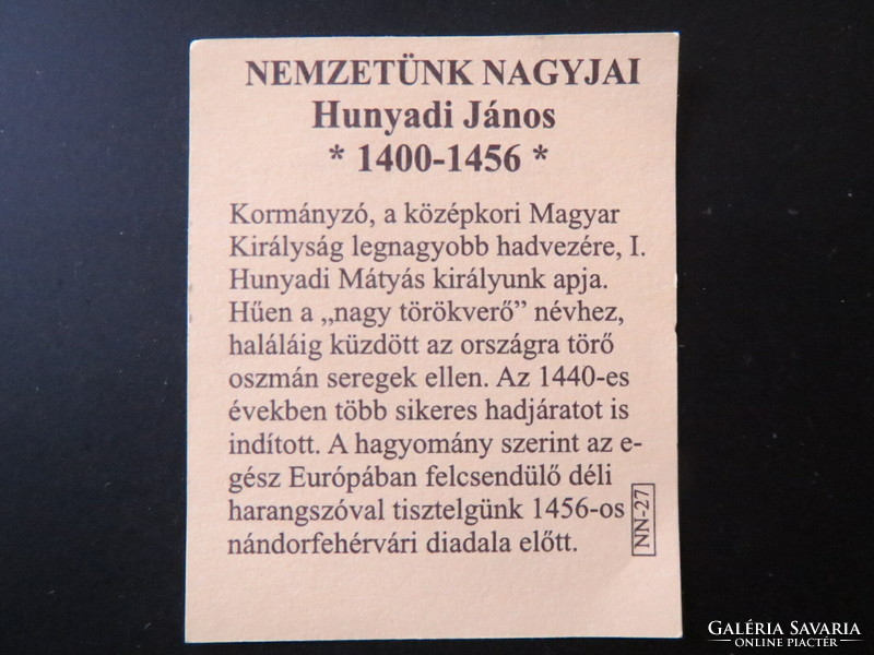 Nemzetünk nagyjai sorozat Ag.999 színezüst, Hunyadi János 1400-1456